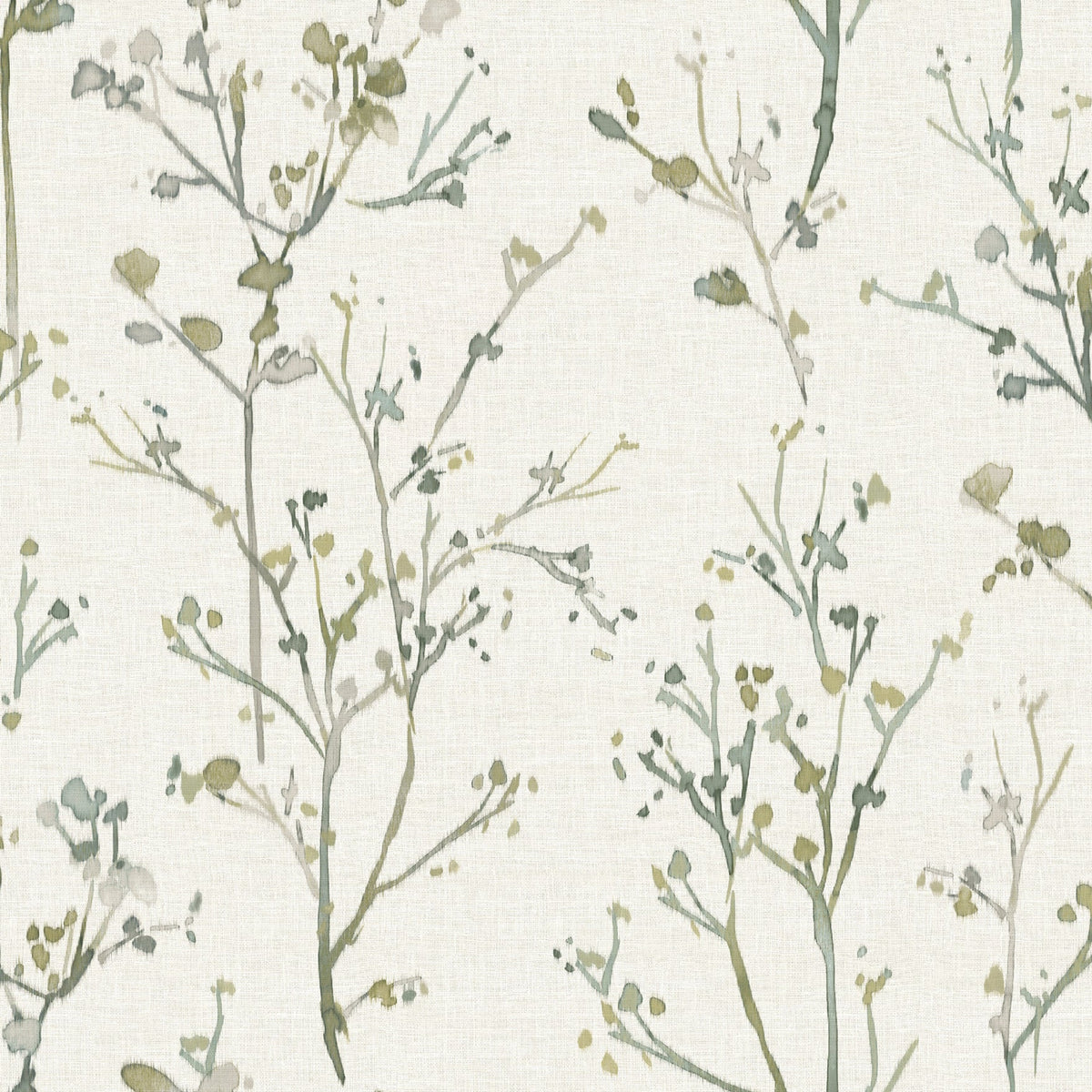 Silverling Budding Branches Wallpaper in Moss
