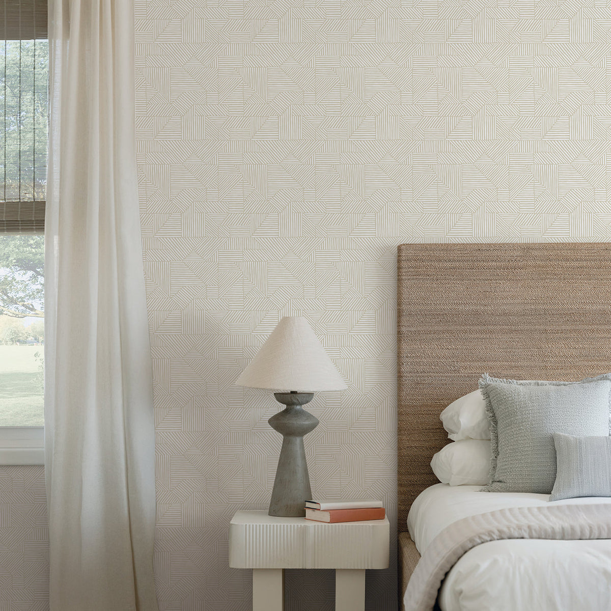 Crescendo Block Geometric Wallpaper wallpaper detail or room view