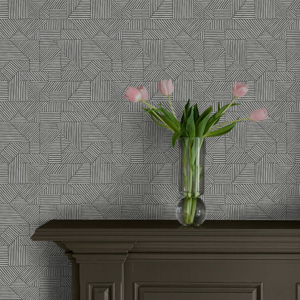 Crescendo Block Geometric Wallpaper wallpaper detail or room view