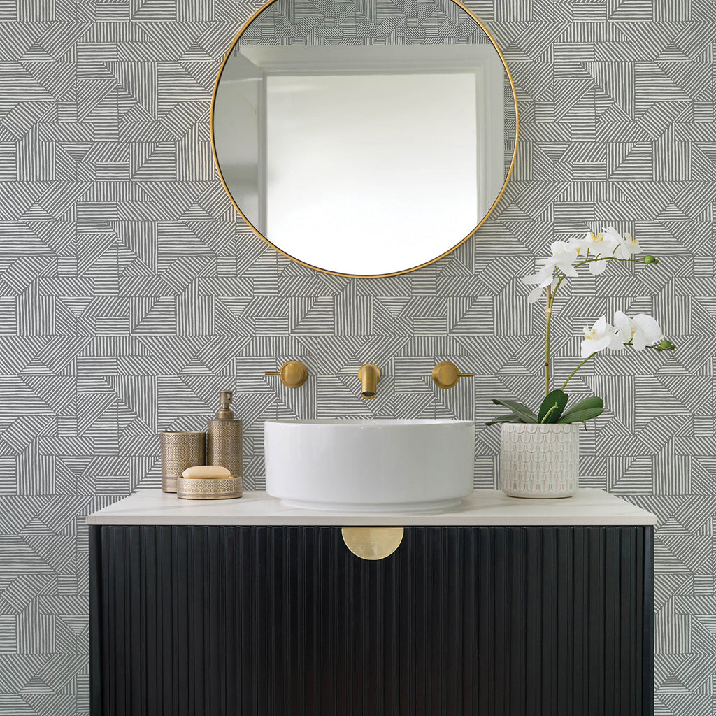 Crescendo Block Geometric Wallpaper wallpaper detail or room view