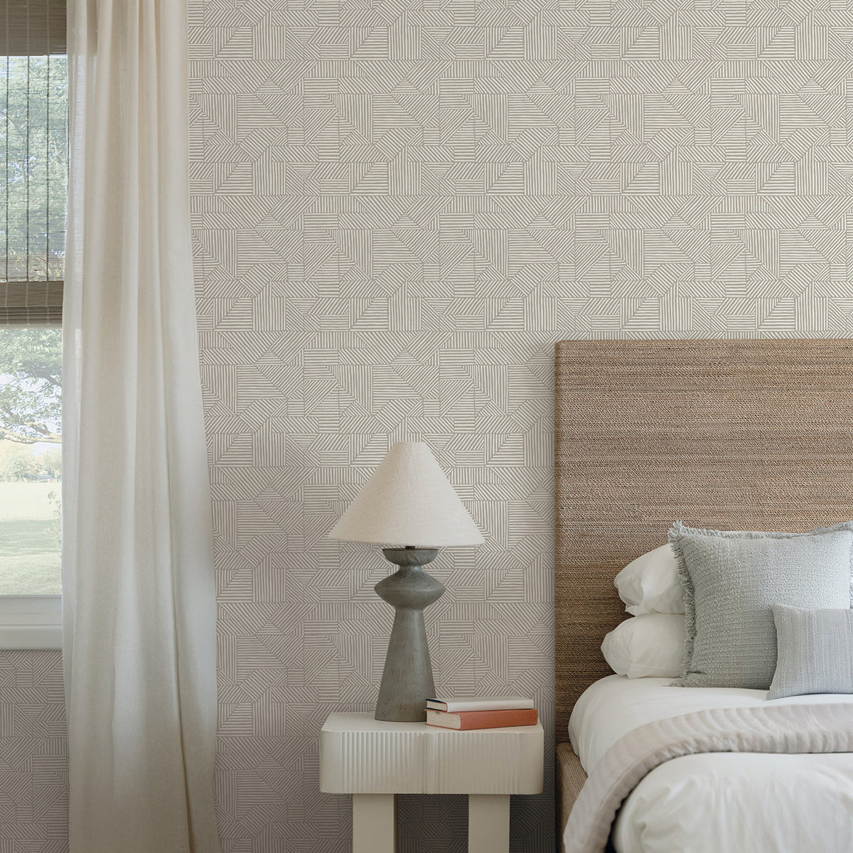 Crescendo Block Geometric Wallpaper wallpaper detail or room view
