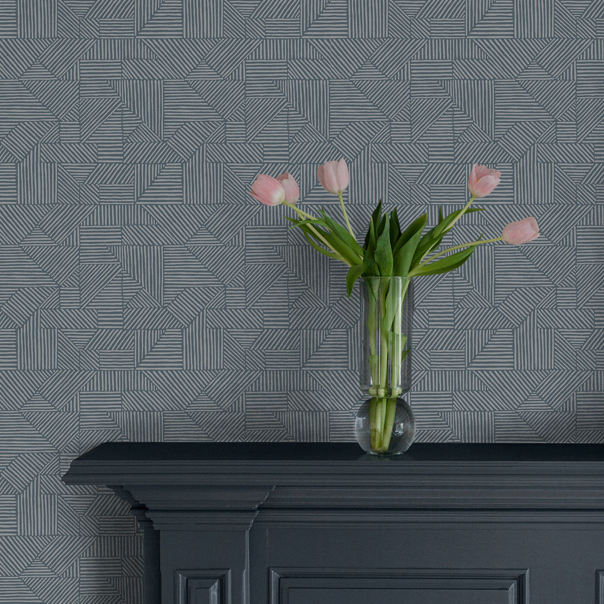 Crescendo Block Geometric Wallpaper wallpaper detail or room view
