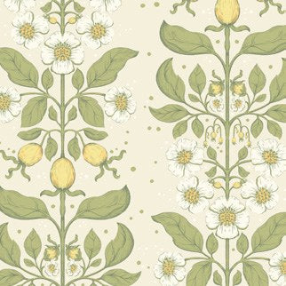 Rosa Green Floral Columns Wallpaper