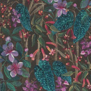 Kalina Teal Floral Fruits Wallpaper wallpaper