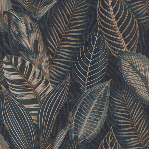Acacius Dark Tropical Foliage Wallpaper in Blue