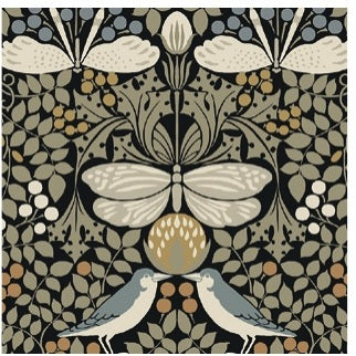 Butterfly Garden Black Metallic Wallpaper