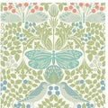 Butterly Garden Green & Blue Wallpaper