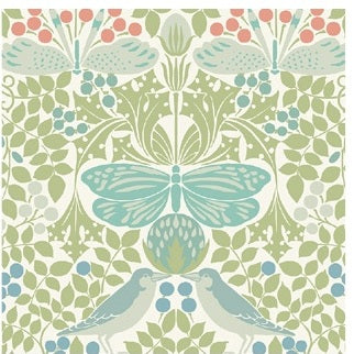 Butterly Garden Green & Blue Wallpaper