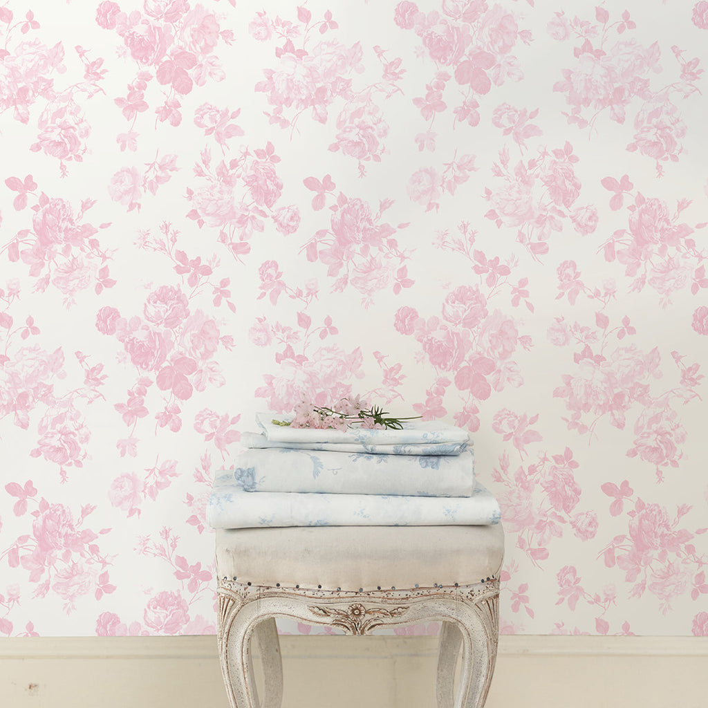 LoveShackFancy Everblooming Rosettes Cabbage Rose Bouquets Wallpaper wallpaper detail or room view