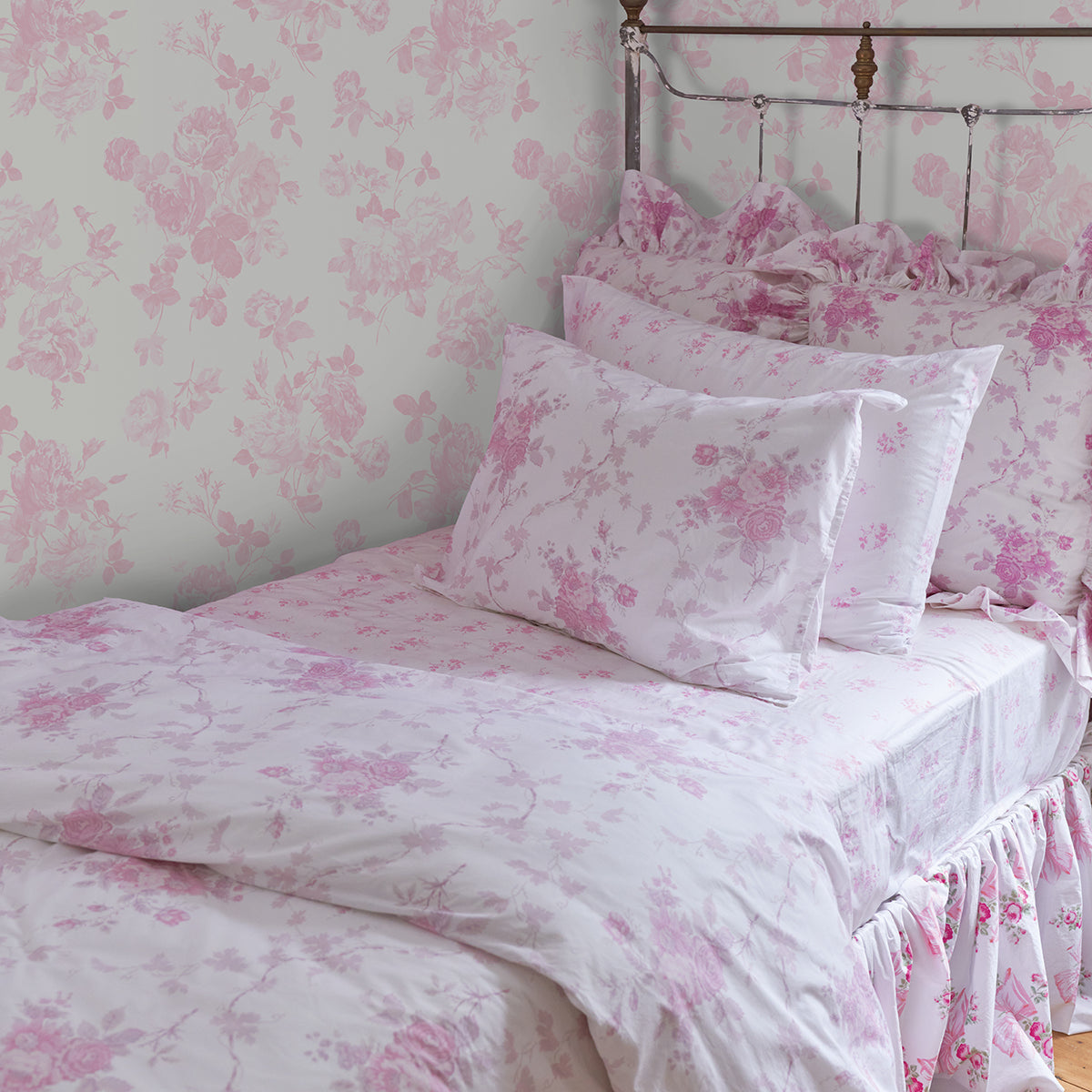 LoveShackFancy Everblooming Rosettes Cabbage Rose Bouquets Wallpaper wallpaper detail or room view