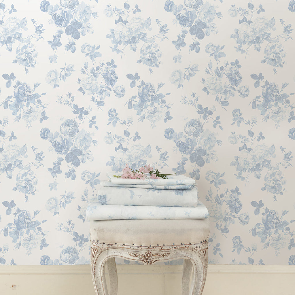 LoveShackFancy Everblooming Rosettes Cabbage Rose Bouquets Wallpaper wallpaper detail or room view