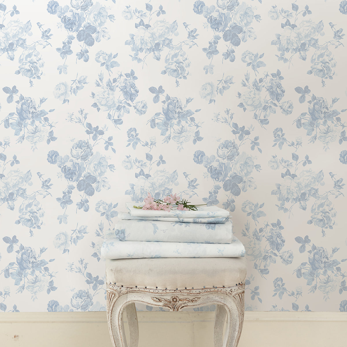 LoveShackFancy Everblooming Rosettes Cabbage Rose Bouquets Wallpaper wallpaper detail or room view