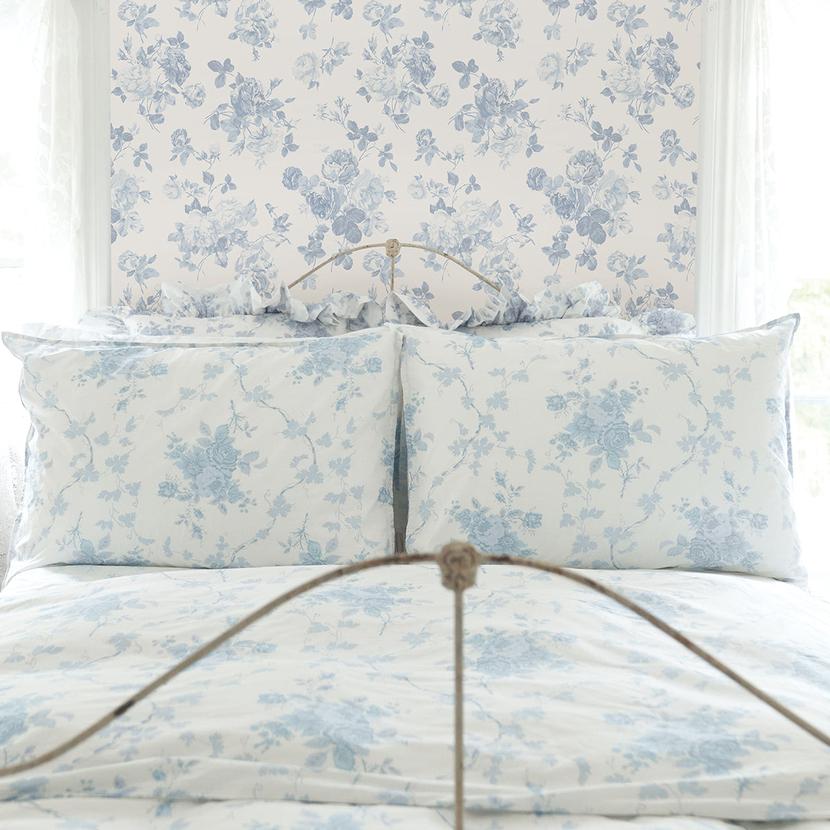 LoveShackFancy Everblooming Rosettes Cabbage Rose Bouquets Wallpaper wallpaper detail or room view