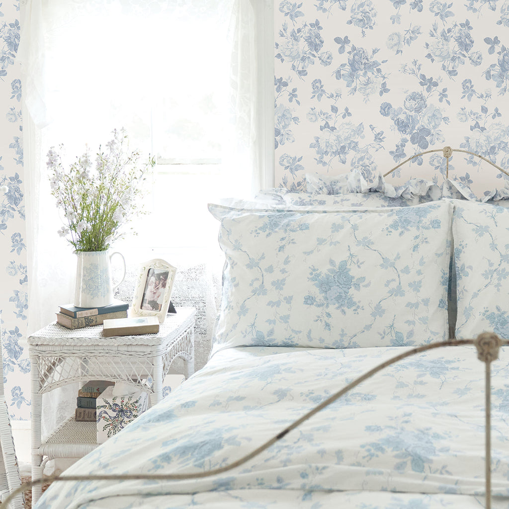 LoveShackFancy Everblooming Rosettes Cabbage Rose Bouquets Wallpaper wallpaper detail or room view
