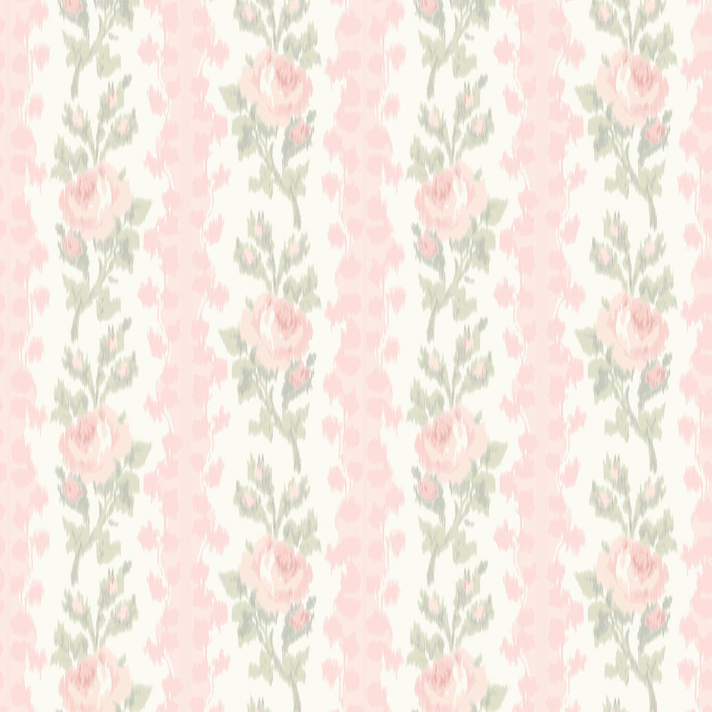 LoveShackFancy Blooming Heirloom Rose Stripe Wallpaper in Marie Pink