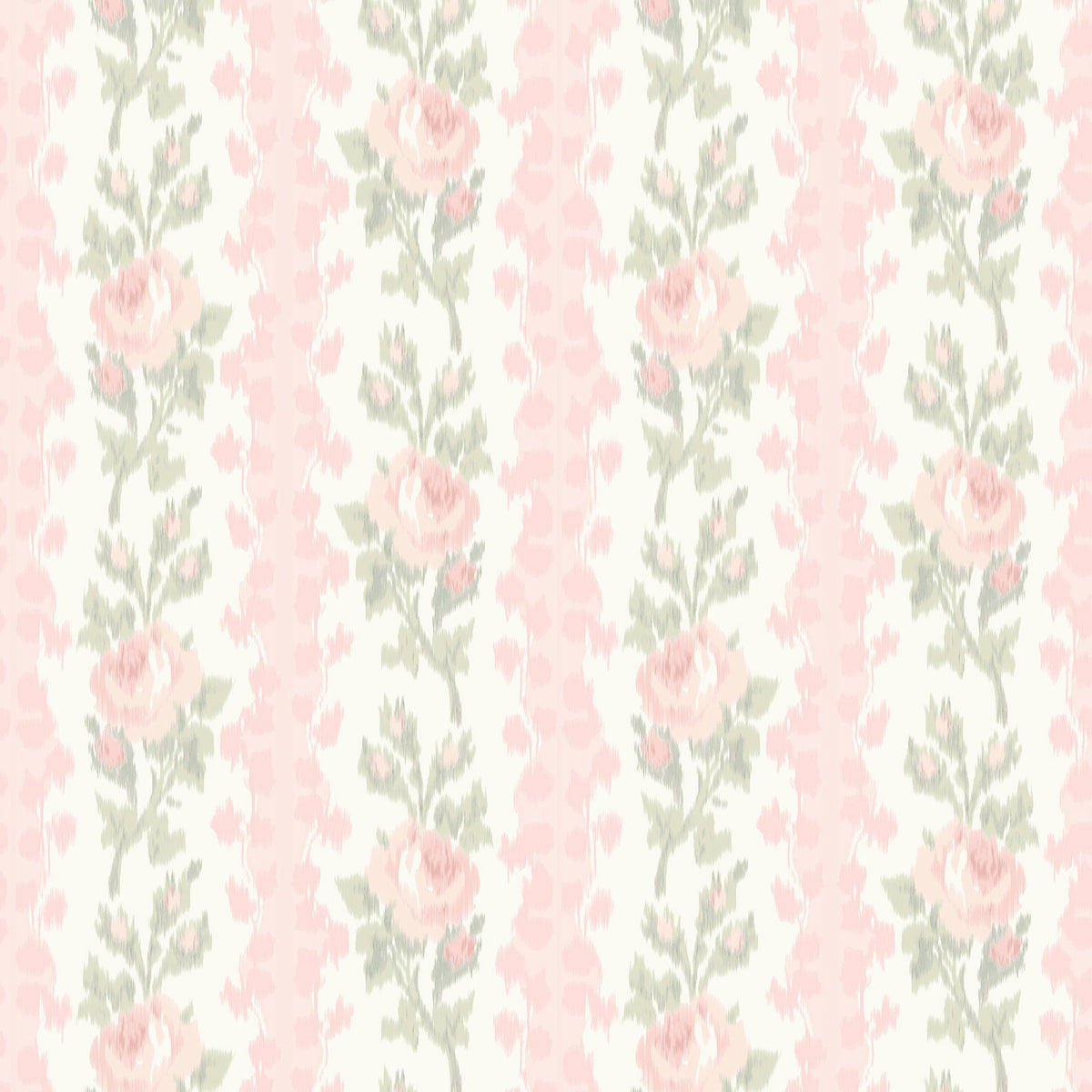 LoveShackFancy Blooming Heirloom Rose Stripe Wallpaper in Marie Pink