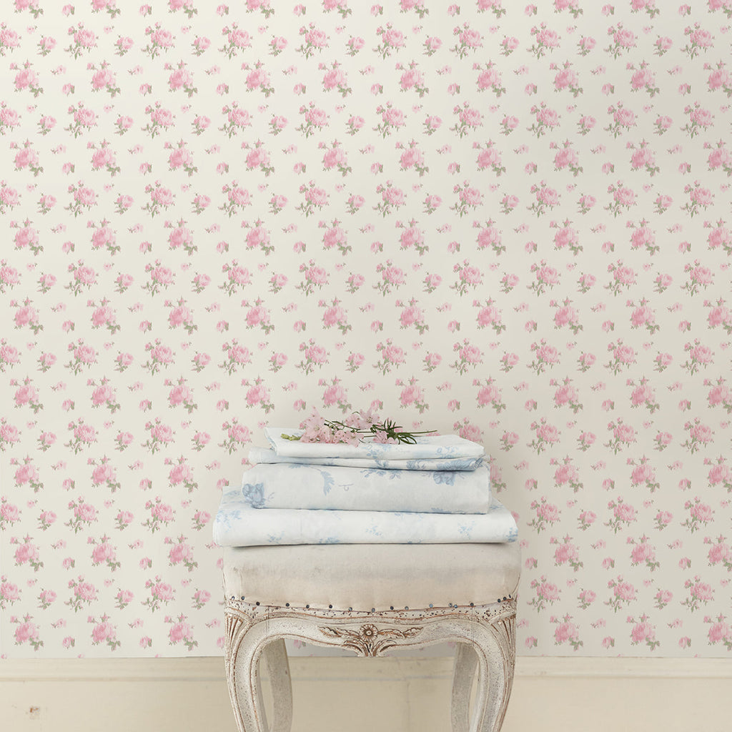 LoveShackFancy Ikat Rose Small Print Wallpaper wallpaper detail or room view