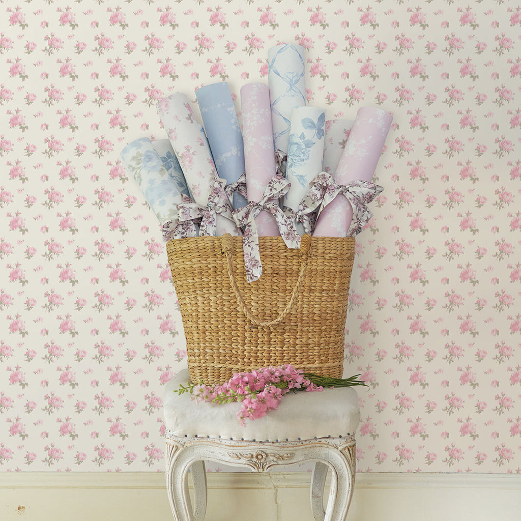 LoveShackFancy Ikat Rose Small Print Wallpaper wallpaper detail or room view