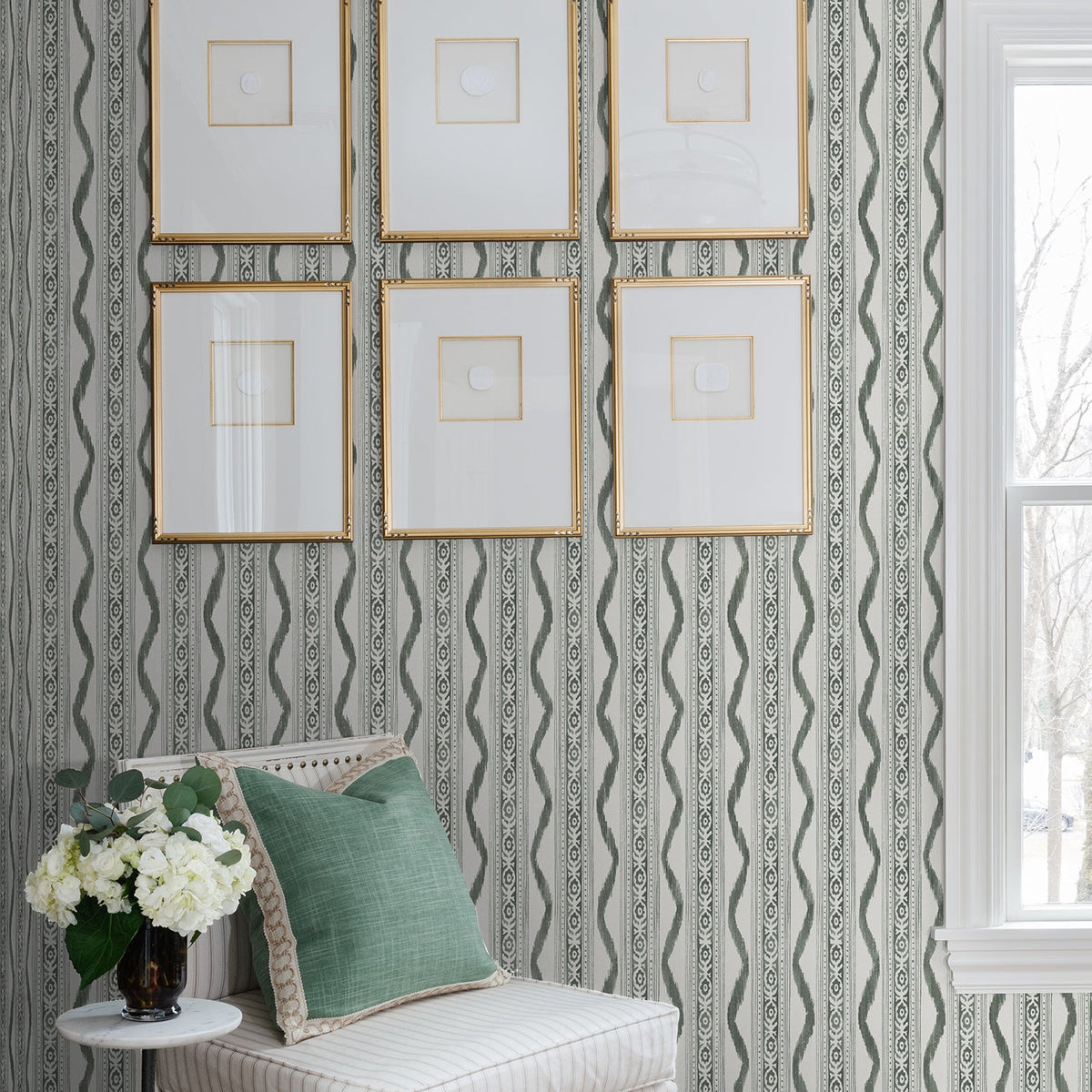 Rhys IKAT Stripe Wallpaper wallpaper detail or room view
