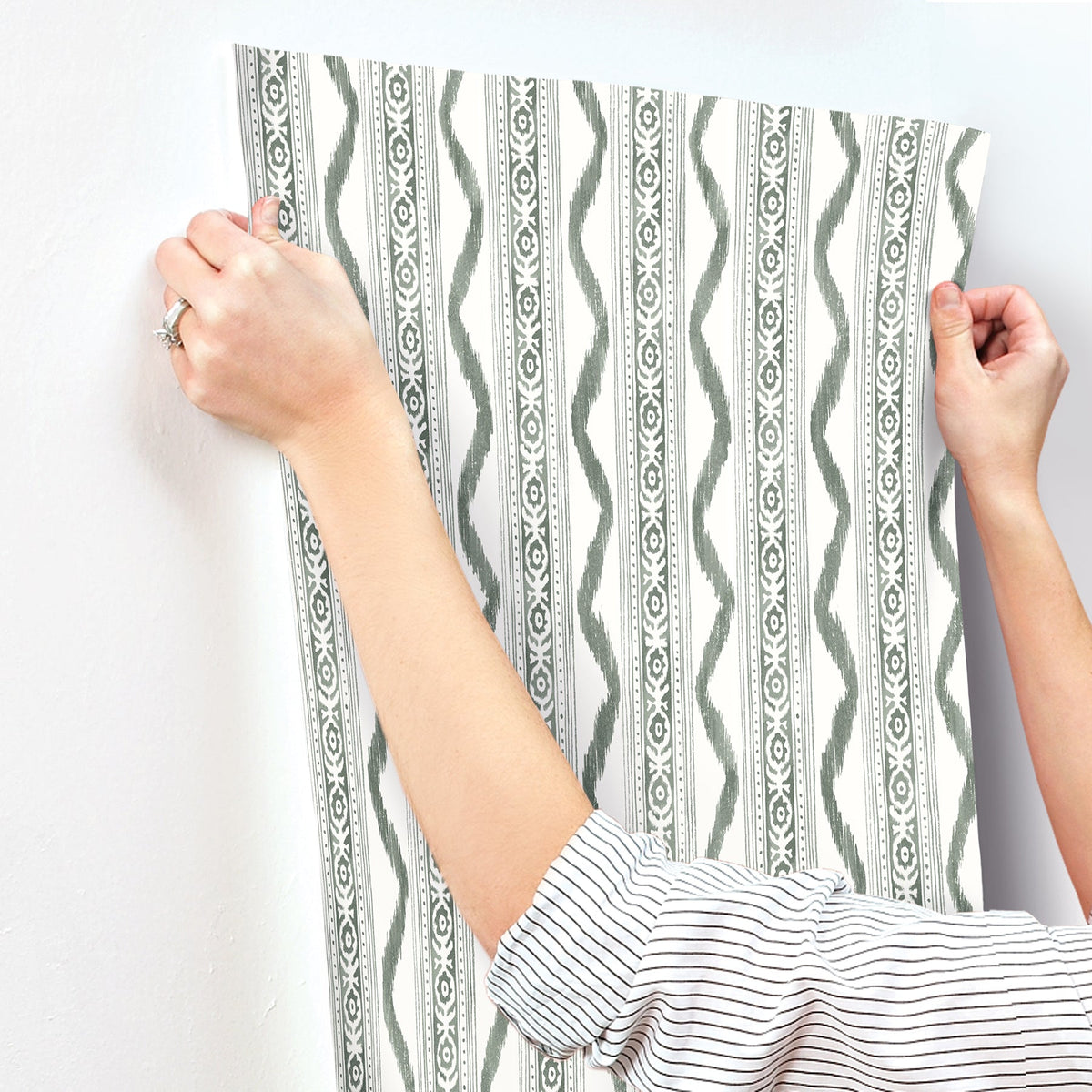 Rhys IKAT Stripe Wallpaper wallpaper detail or room view