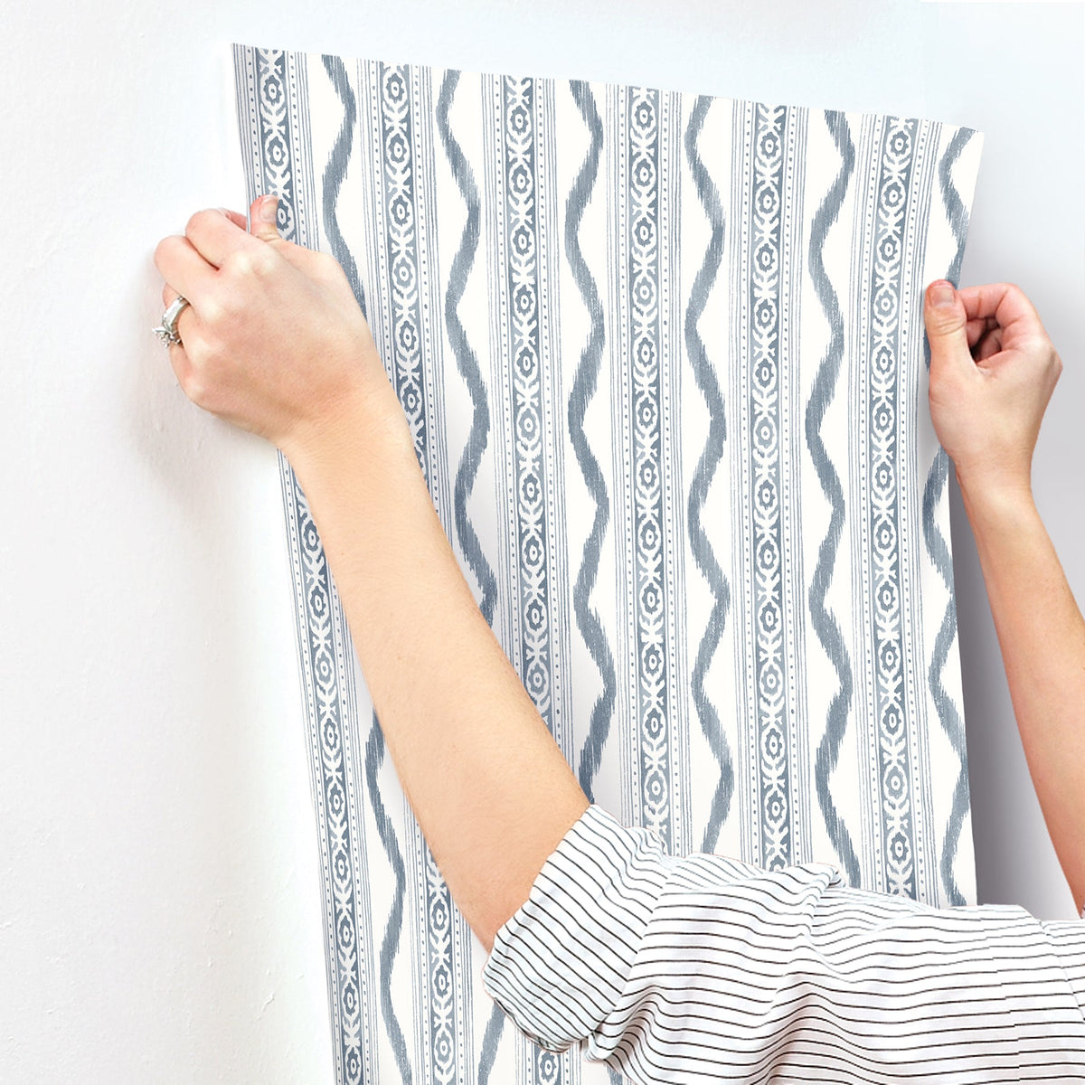Rhys IKAT Stripe Wallpaper wallpaper detail or room view