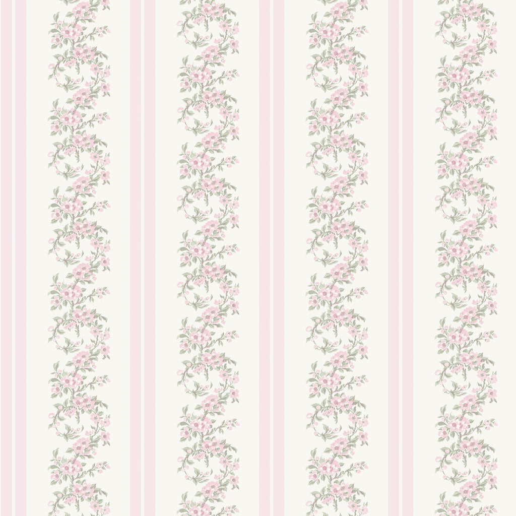 LoveShackFancy Marigold Wreath Floral Stripe Wallpaper in Pastel Peach