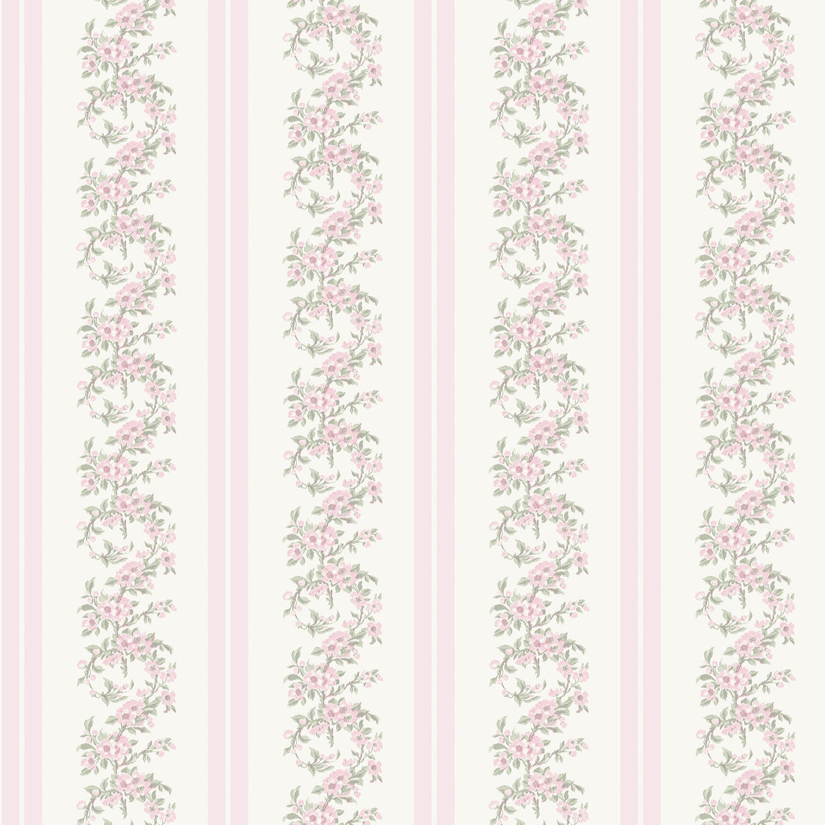 LoveShackFancy Marigold Wreath Floral Stripe Wallpaper in Pastel Peach