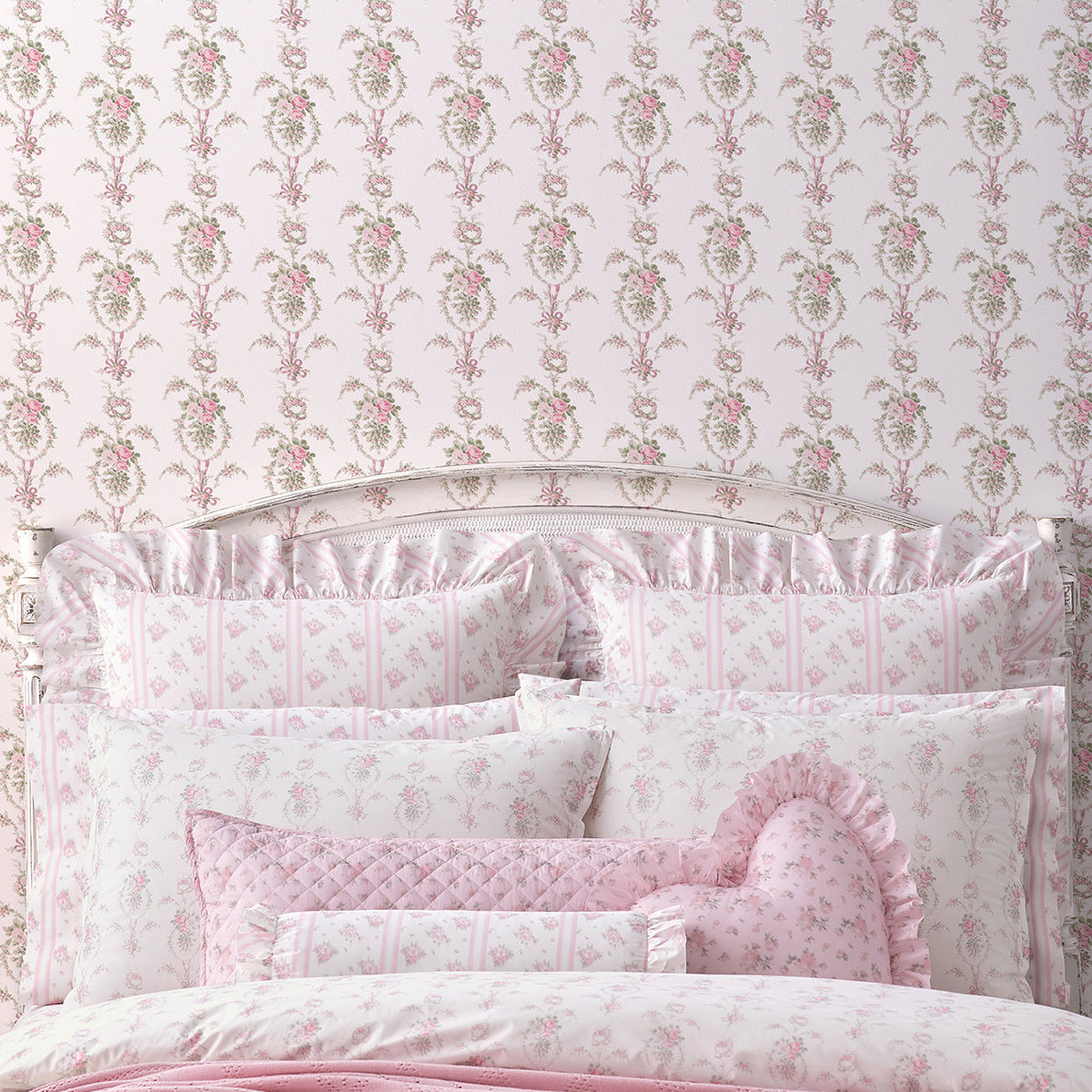 LoveShackFancy Rose Cheeks Floral Cluster Wallpaper wallpaper detail or room view