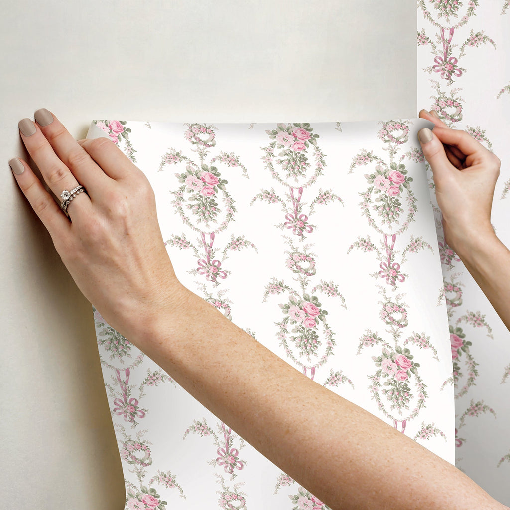LoveShackFancy Rose Cheeks Floral Cluster Wallpaper wallpaper detail or room view