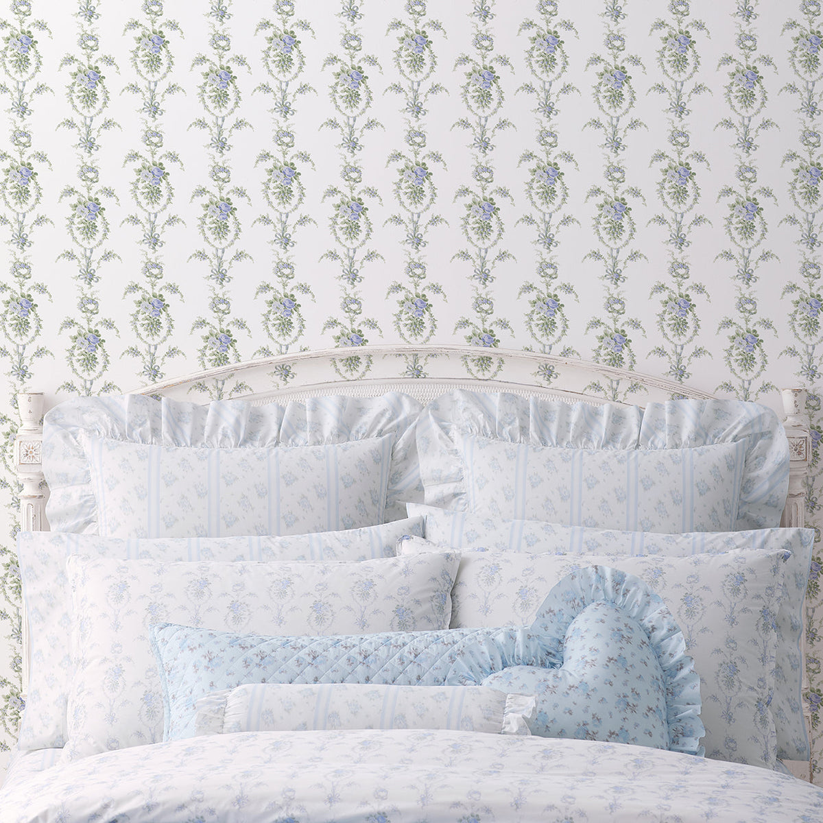 LoveShackFancy Rose Cheeks Floral Cluster Wallpaper wallpaper detail or room view