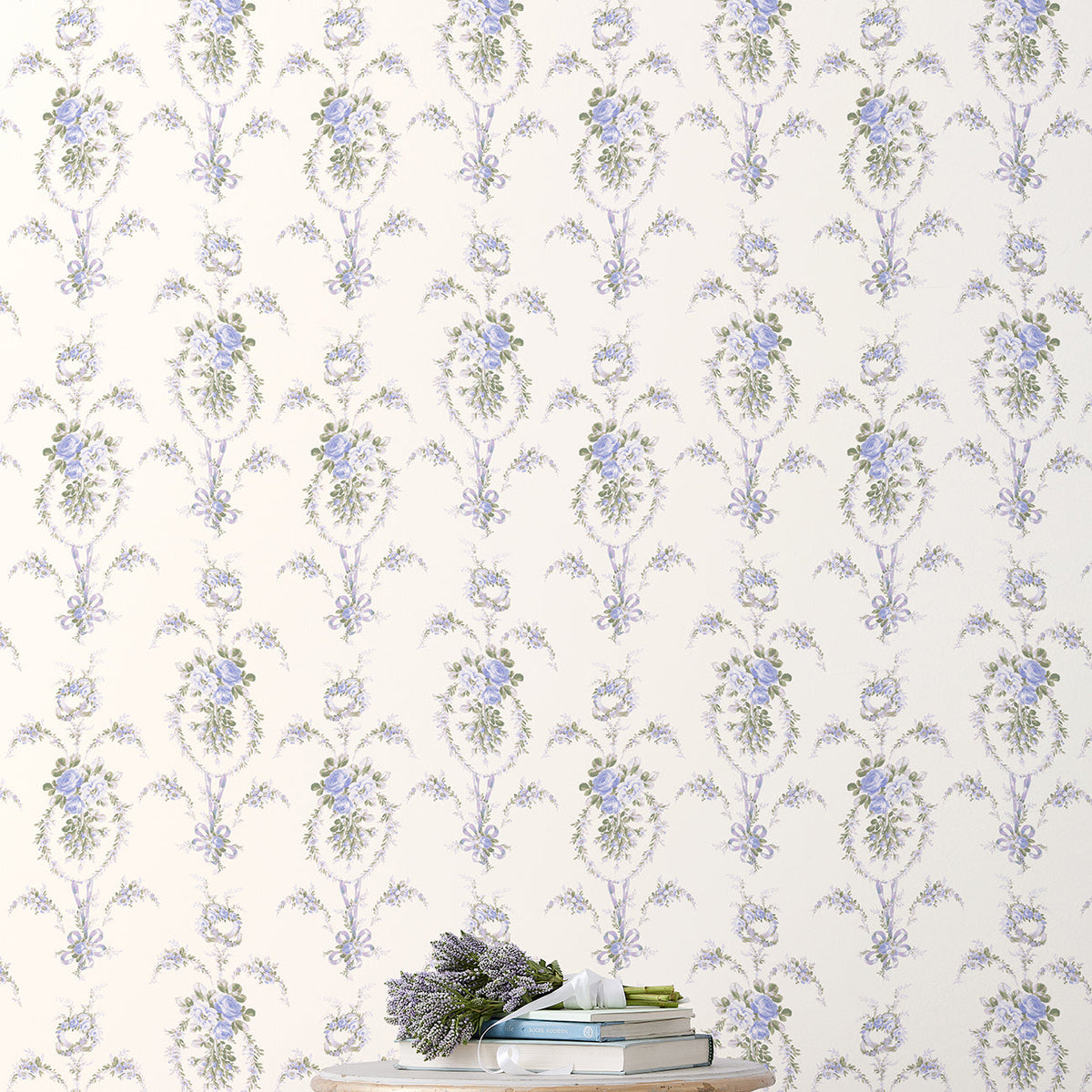 LoveShackFancy Rose Cheeks Floral Cluster Wallpaper wallpaper detail or room view