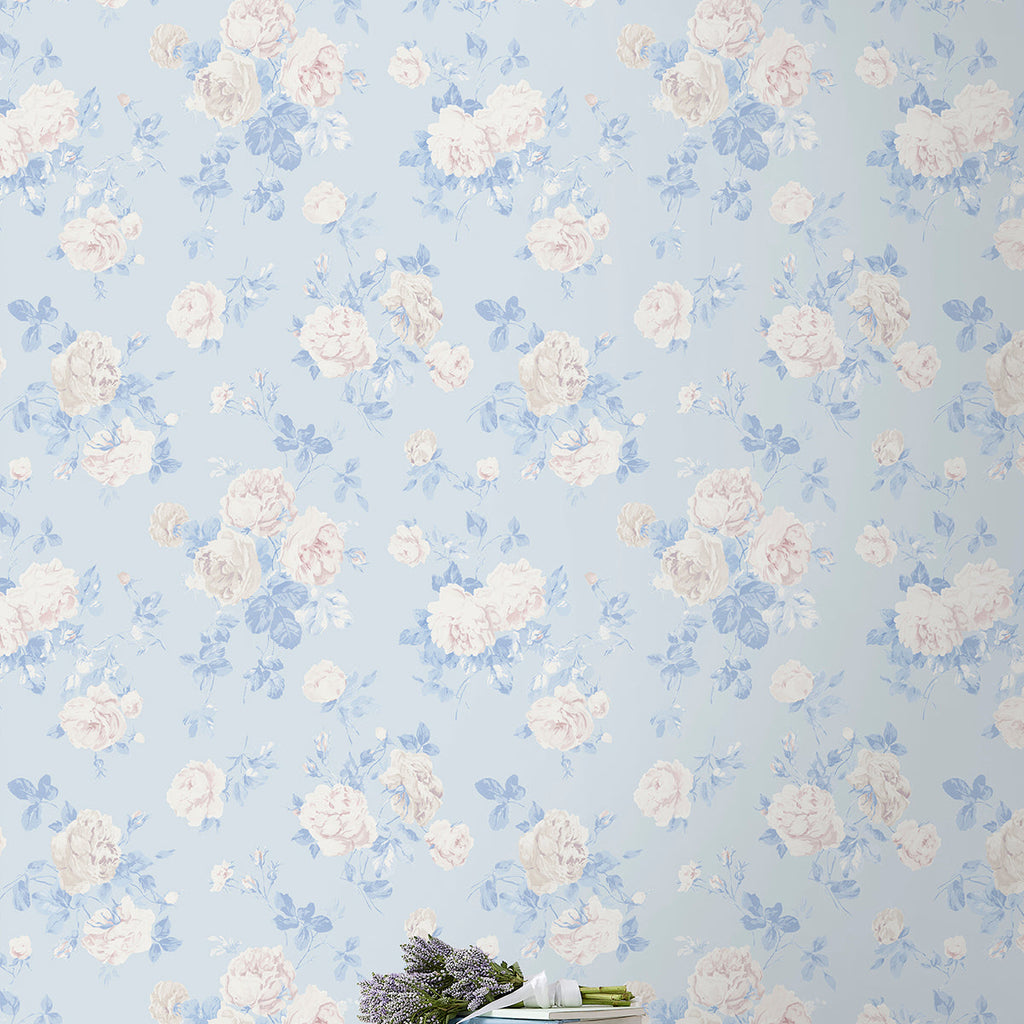 LoveShackFancy Everblooming Rosettes Cabbage Rose Bouquets Wallpaper wallpaper detail or room view
