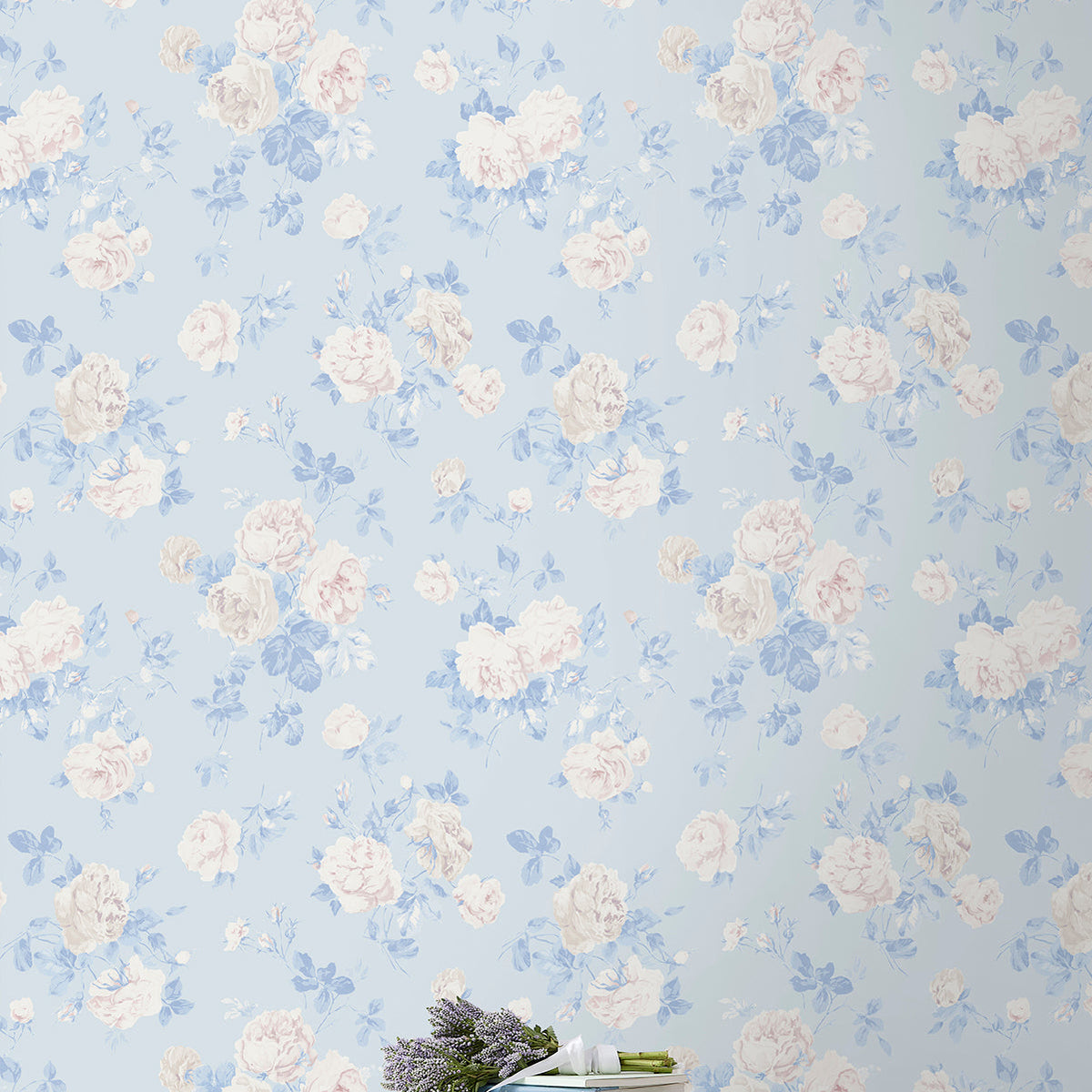 LoveShackFancy Everblooming Rosettes Cabbage Rose Bouquets Wallpaper wallpaper detail or room view