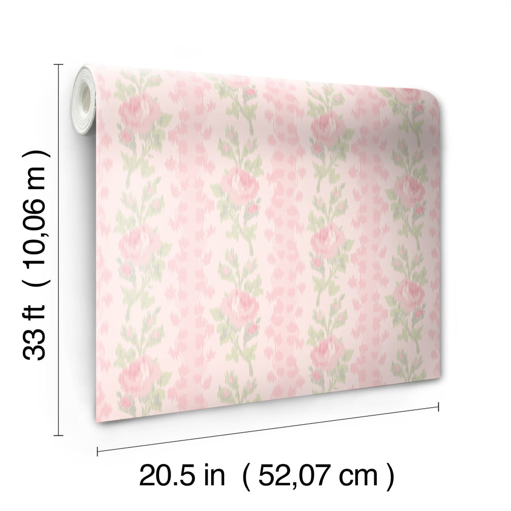 LoveShackFancy Blooming Heirloom Rose Stripe Wallpaper wallpaper detail or room view