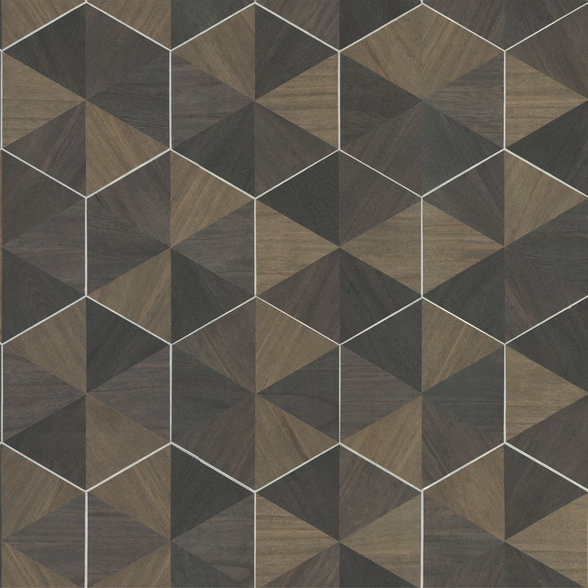 Hexagram Wood Veneer Wallpaper in Brown & Black