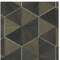Hexagram Wood Veneer Wallpaper in Brown & Black