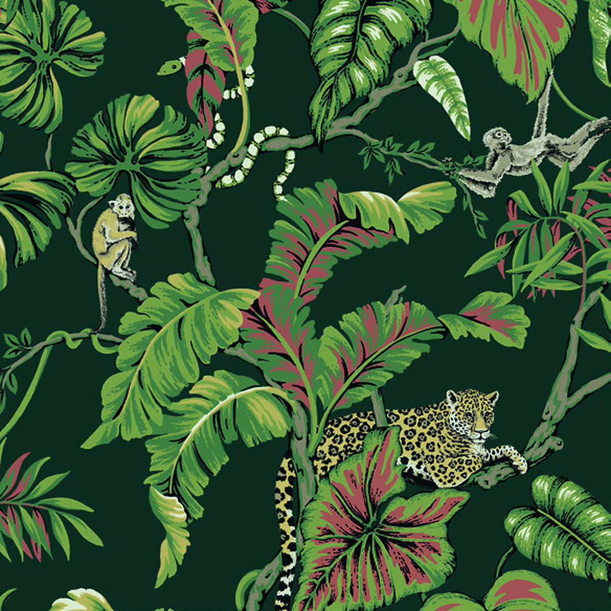 Jungle Cat Wallpaper in Dark Green