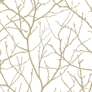 Trees Silhouette White & Gold Wallpaper - MD7126