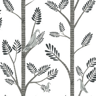 Aviary Branch Peel & Stick Wallpaper in Grey