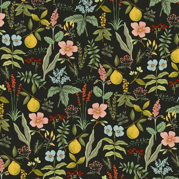 Herb Garden Black Botanical Premium Peel + Stick Wallpaper wallpaper