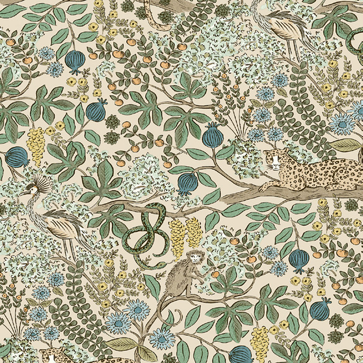 Safari Jungle Toile Premium Peel + Stick Wallpaper in Cream