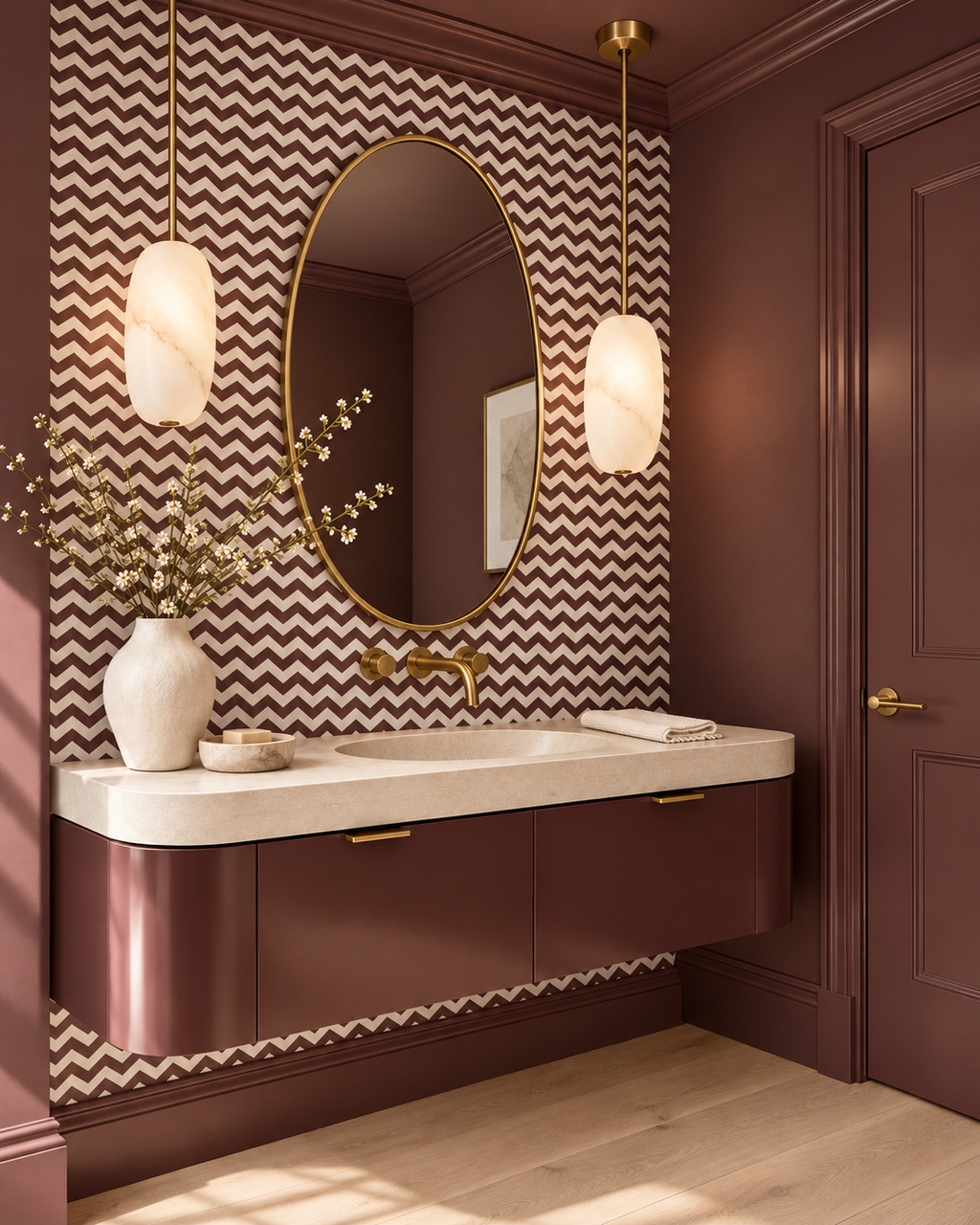 ZIG ME UP — CORDOVAN CHEVRON WALLPAPER