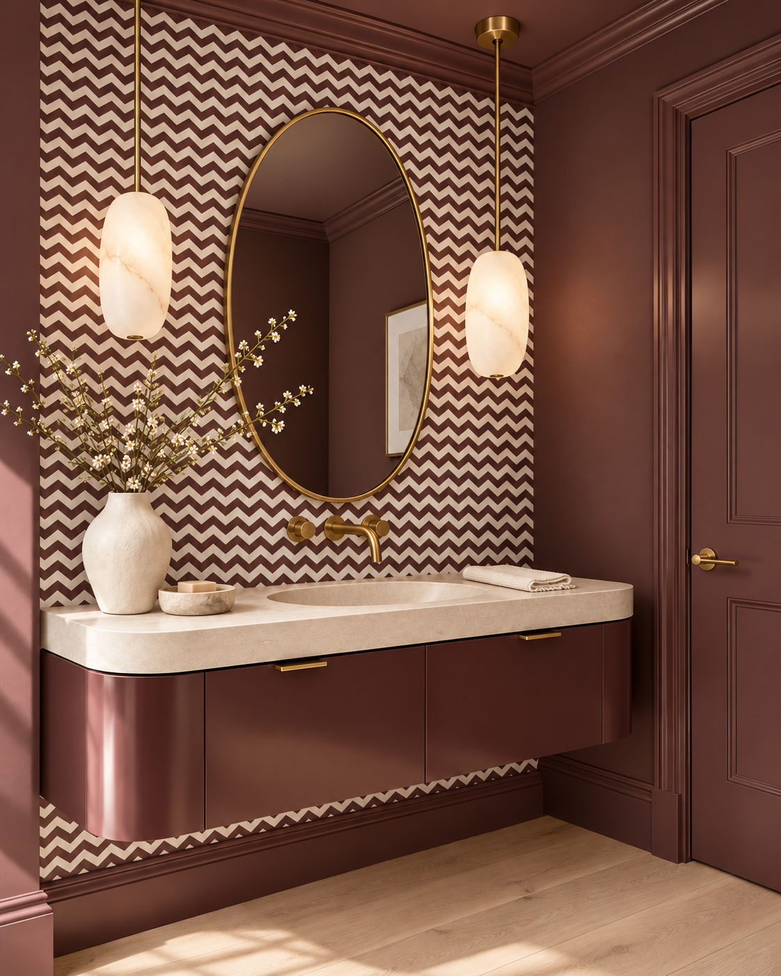 ZIG ME UP — CORDOVAN CHEVRON WALLPAPER