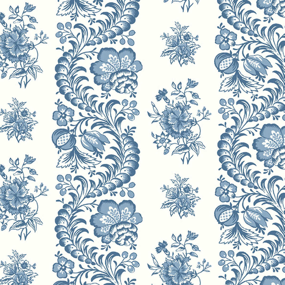 Beaumont Blue Floral Stripe Wallpaper by Antonina Vella