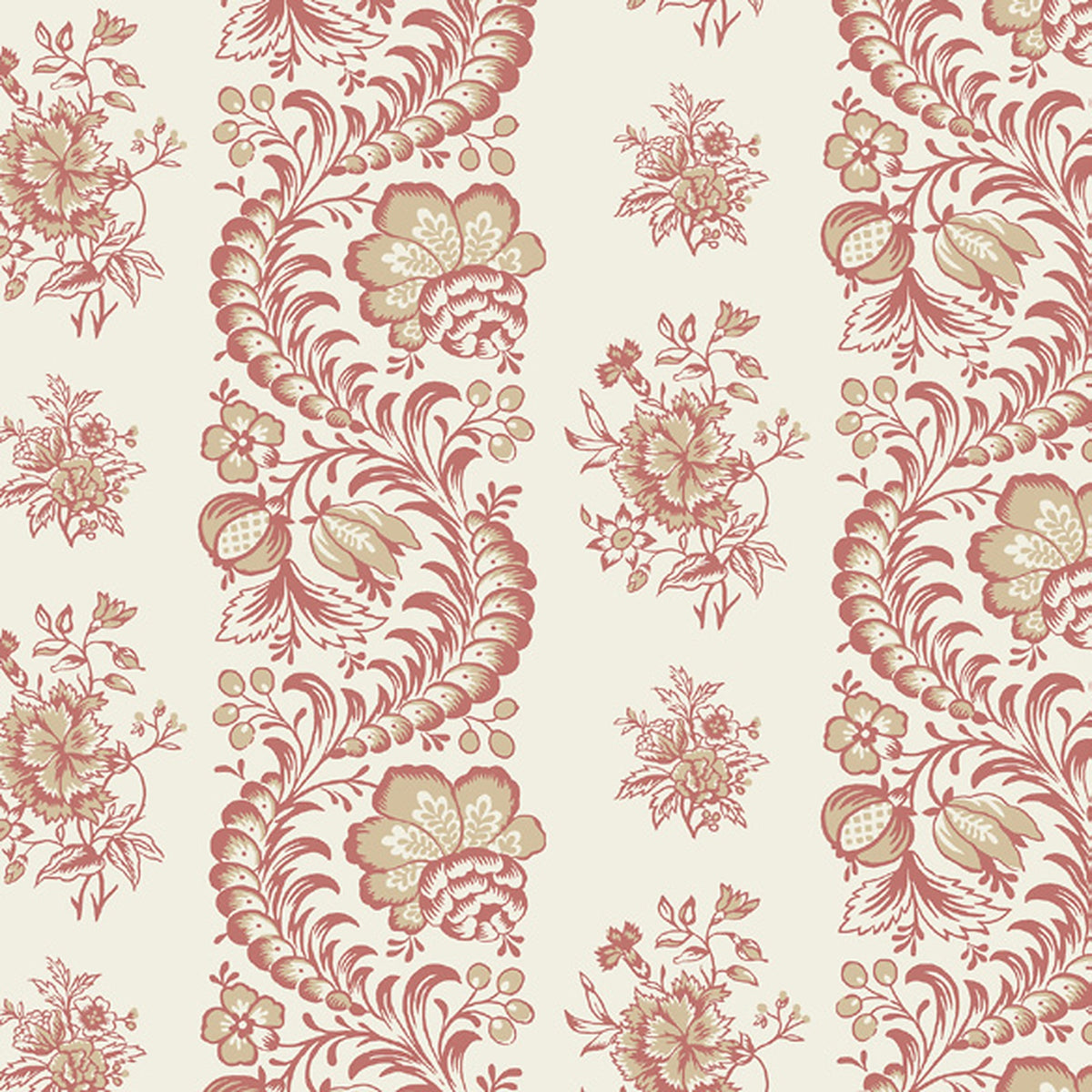 Beaumont Floral Stripe Wallpaper in Ruby