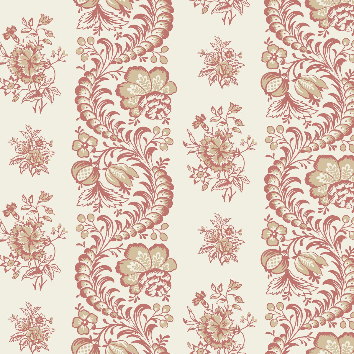 Beaumont Floral Stripe Wallpaper in Ruby