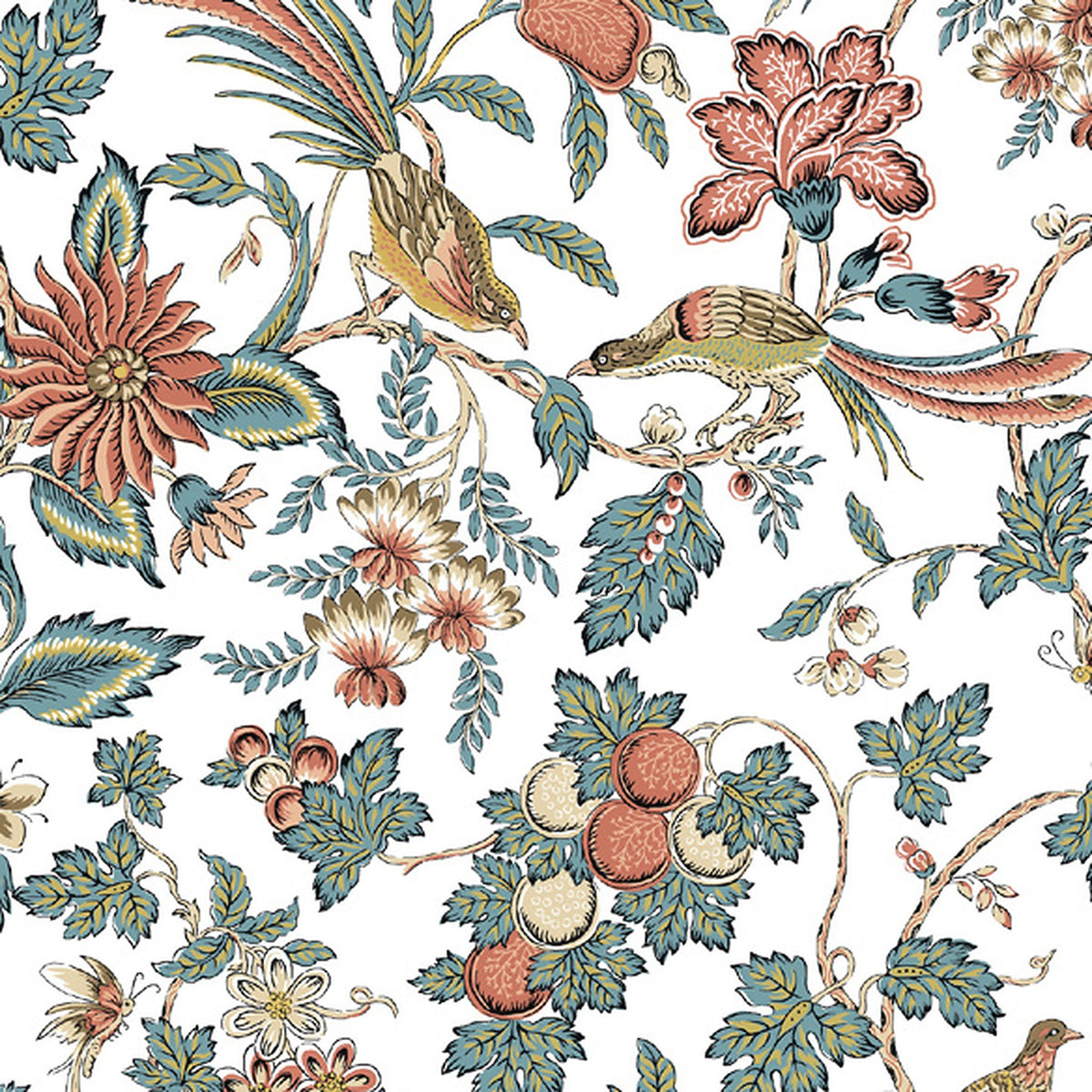 Parterre Jacobean Wallpaper in Coral