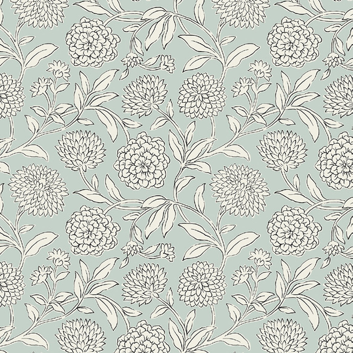 Chatsworth Garden Sky Blue Floral Trail Wallpaper by Antonina Vella