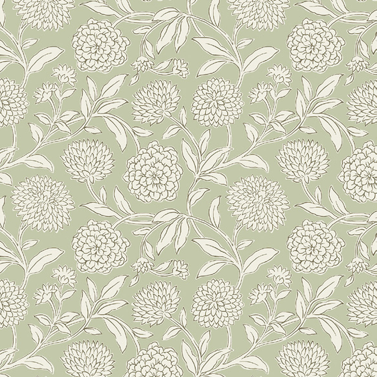 Chatsworth Garden Light Green Floral Trail Wallpaper by Antonina Vella