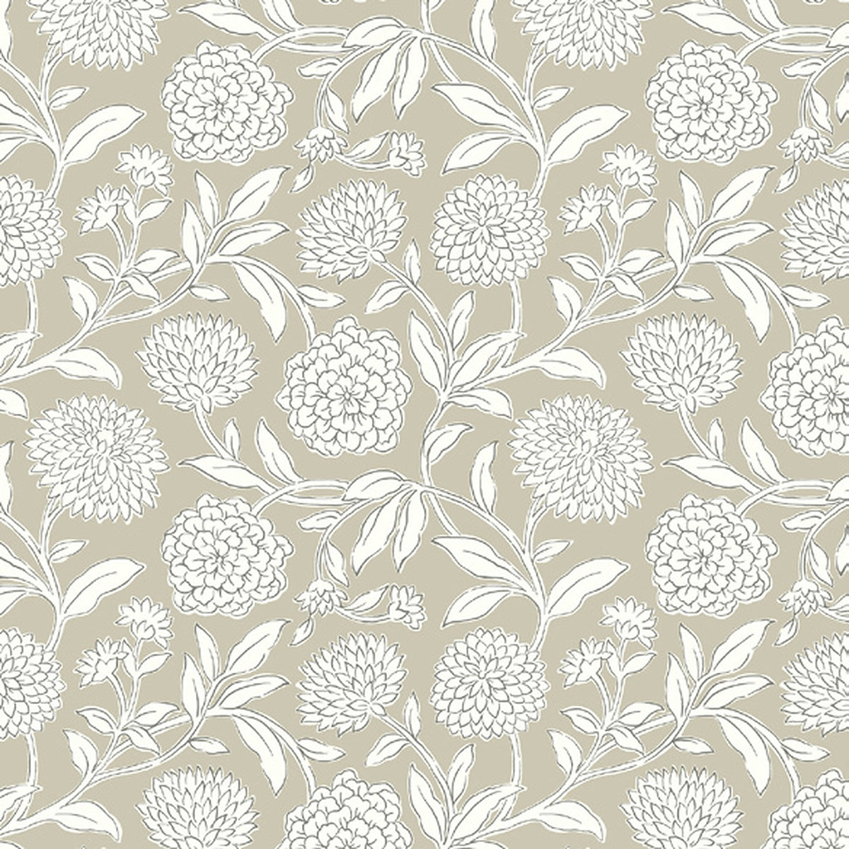 Chatsworth Garden Taupe Floral Trail Wallpaper by Antonina Vella